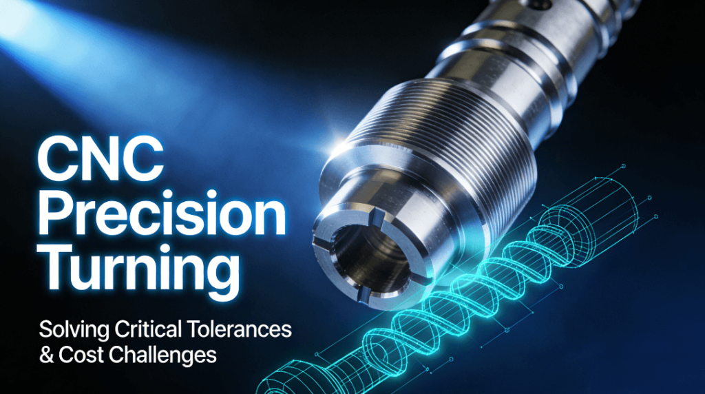  A highly polished aerospace or medical titanium component floats in a dark, futuristic background, overlayed with a glowing CAD wireframe, illustrating precision manufacturing.

